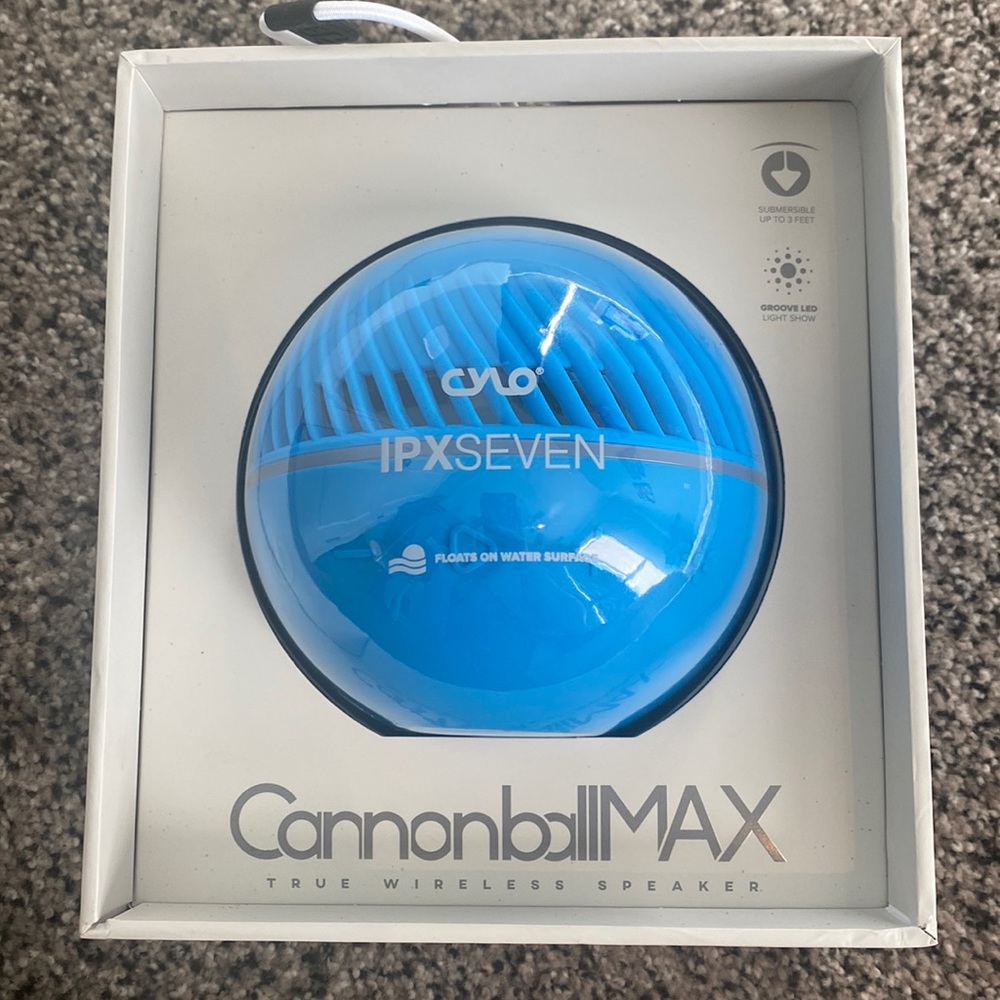 Cylo IPXSeven CannonballMax aquatic speaker, blue color, new in box